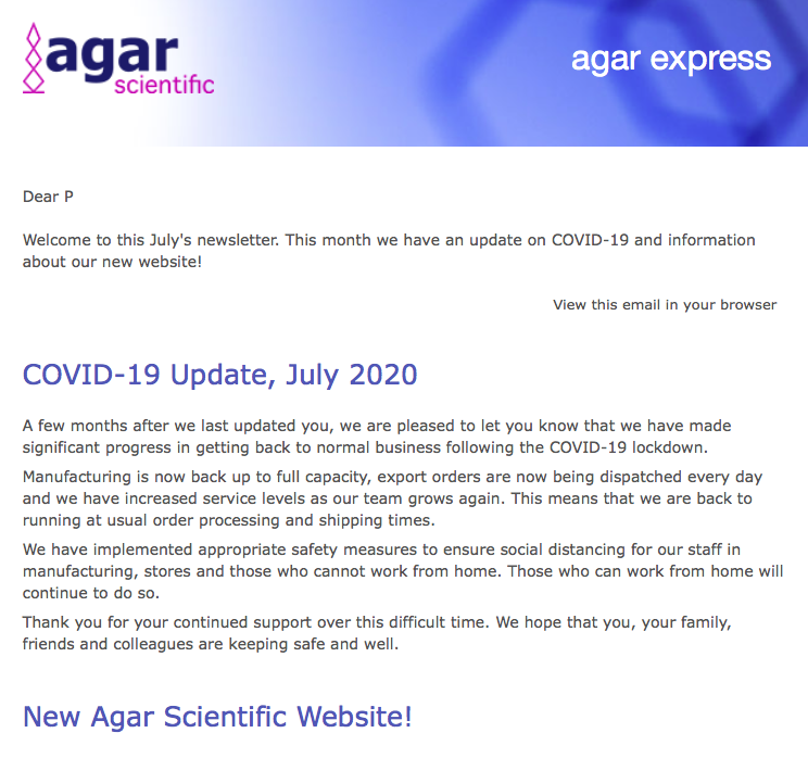 Agar Express July 2020 - a COVID19 update & our new website!